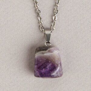 Tumbled Amethyst Pendant Necklace | 18”, 20”, or 24” Stainless Steel Chain